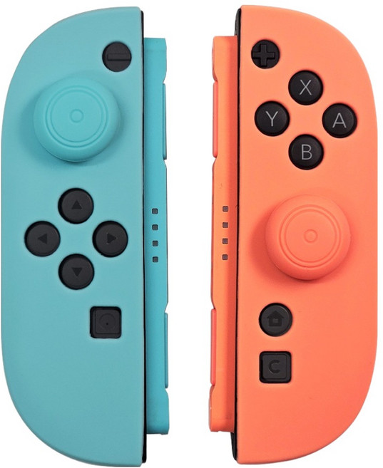 스페이스쉴드 닌텐도 스위치 2 호환 베이직 조이콘 2 보호 실리콘 스틱 캡 & 스틱 커버 KIT, 스카이 & 네온코랄, 1개