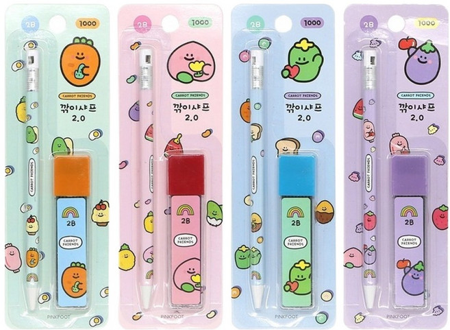 핑크풋 당근친구들 깎이샤프 4종 + 랜덤발송 세트, 1세트, 2mm