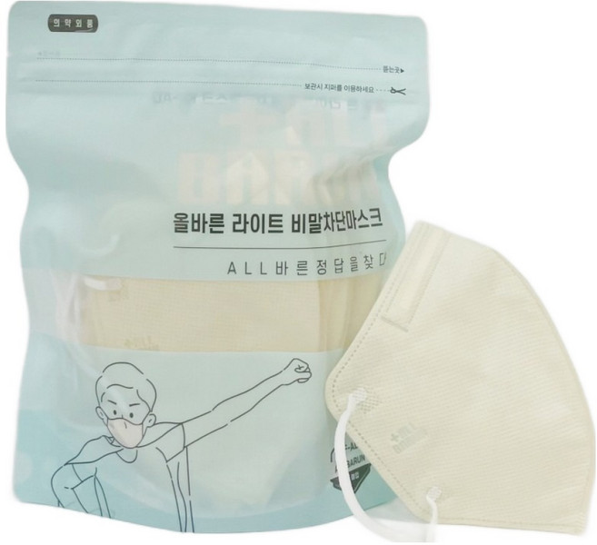 ALLBARUN 라이트 비말 차단 마스크 성인용 대형 KFAD, 25매입, 1개, 아이보리