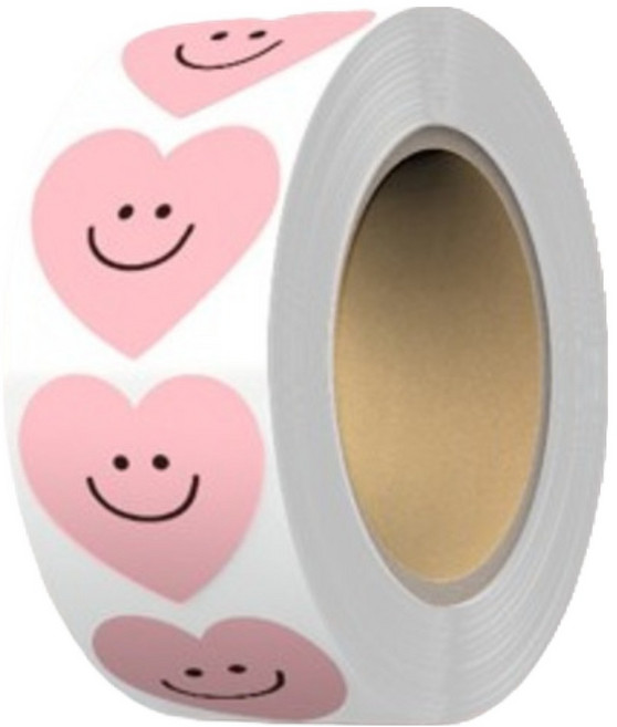어푸 원형 롤 스마일 하트 스티커 500p, 핑크, 1개