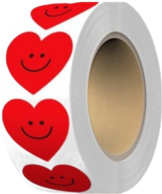 어푸 원형 롤 스마일 하트 스티커 500p, 레드, 1개