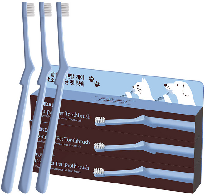 쿤달 반려동물 이지 덴탈 케어 초소형 항균 칫솔 6 x 3 mm, 블루, 3개