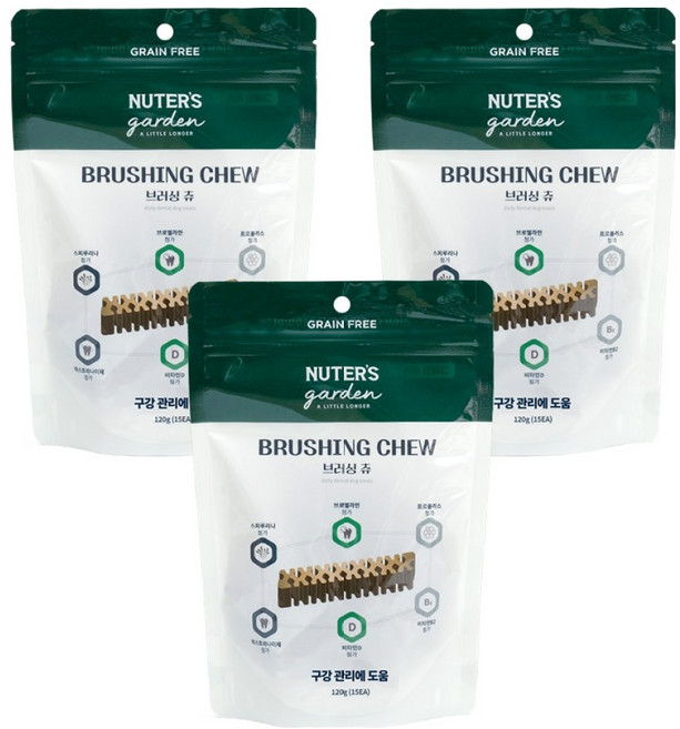누터스가든 강아지 브러싱츄 치석제거 덴탈껌, 고구마, 120g, 3개