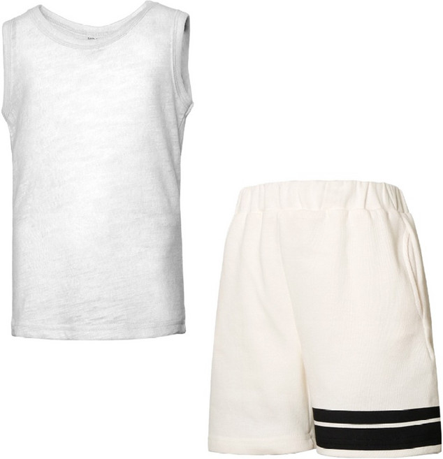 유라비 아동용 냉감 라운드넥 슬라브 민소매 티셔츠 + 아이든 더블라인 프린트 숏팬츠 세트