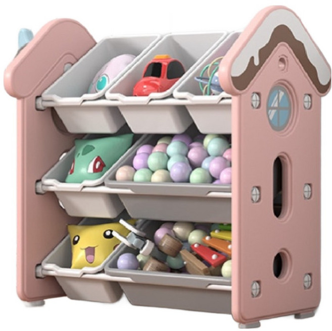 lilikoko 哩哩摳摳 玩具收納櫃 房子7盒 附止滑墊, 粉色, 1組