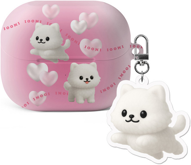 아이무이 갤럭시 버즈3 / 버즈3 프로 하드 케이스 + 아크릴 키링 세트, 하트포메라니안, 1세트