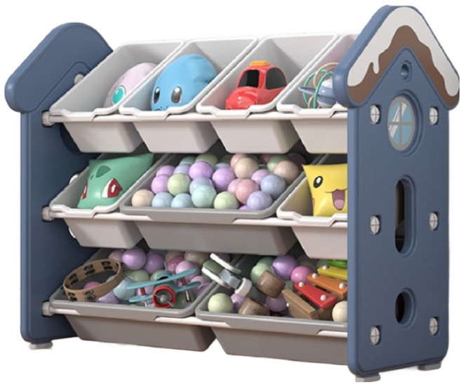 lilikoko 哩哩摳摳 玩具收納櫃 房子9盒 附止滑墊, 藍色, 1組