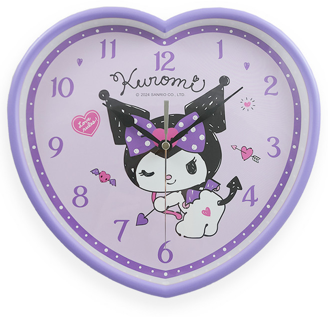 Sanrio 三麗鷗 KUROMI小惡魔蝴蝶結紫漾愛心 靜音掛鐘 JM-W567KU-A, 紫色