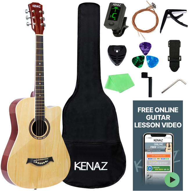 케나즈 KGT68 유광 입문용 통기타 동영상 강좌 패키지, 내추럴, 1세트