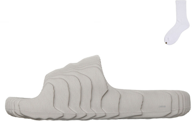 adidas Adilette 22 拖鞋 HQ4670 + Welldone 襪子組, 225, 淺棕色(拖鞋), 白色(襪子)