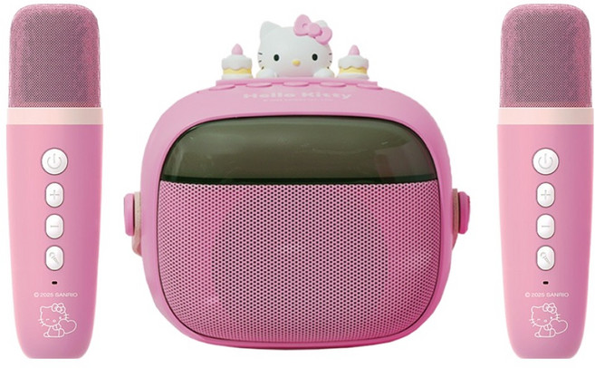 로이체 산리오 LED 무선 미니 블루투스 스피커 + 매직보이스 듀엣 마이크 2p 세트, SAN-BMS-C-HK, 헬로키티