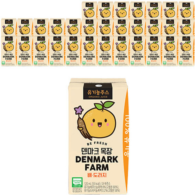 덴마크 목장 유기농 배 도라지주스, 120ml, 32개