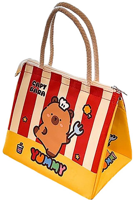 加厚大容量可愛卡皮巴拉保溫包, 好吃豚 黃色 + 紅色 + 米色, 1個