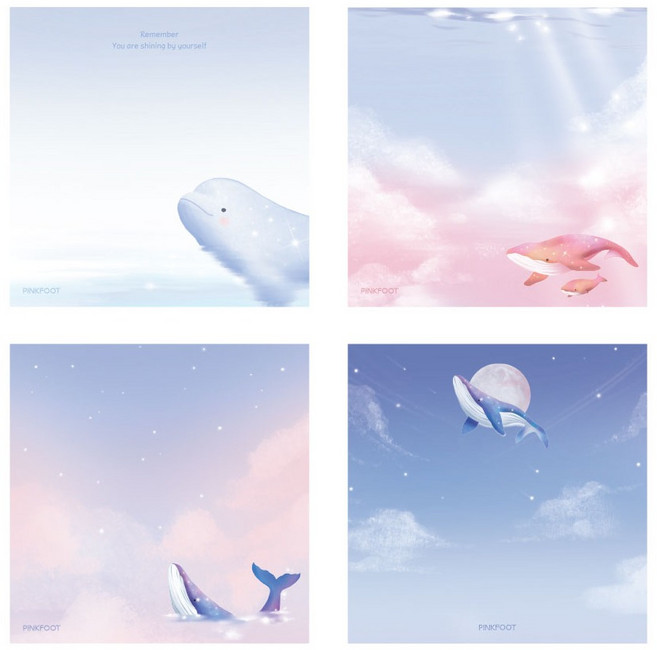 핑크풋 고래 떡 메모지 4종 x 100p 세트, 1세트, 혼합색상