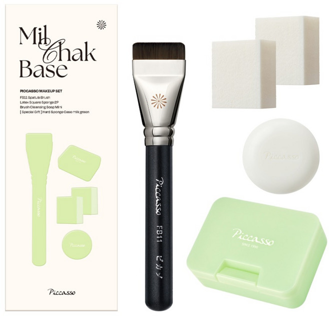 피카소 밀착 베이스 메이크업 스파츌라 브러쉬 + 스펀지 2p + 브러쉬 클렌징 솝 + 케이스 세트 FB11, 1개