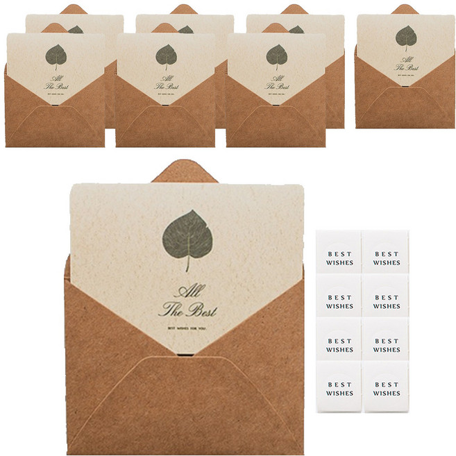 윰스 빈티지 메세지 카드 + 봉투 + 스티커 세트, 하트리프(카드, 봉투), 랜덤발송(스티커), 8세트