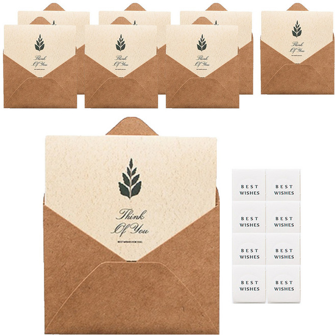 윰스 빈티지 메세지 카드 + 봉투 + 스티커 세트, 잎사귀(카드, 봉투), 랜덤발송(스티커), 8세트