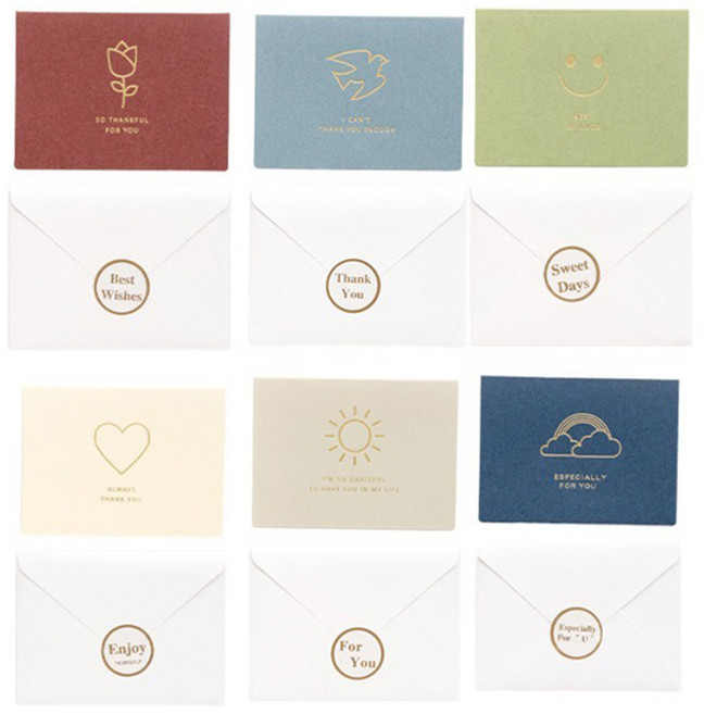 윰스 감성 골드포인트 감사 메세지 카드 + 봉투 + 스티커 세트, 혼합색상(카드, 봉투), 랜덤발송(스티커), 6세트