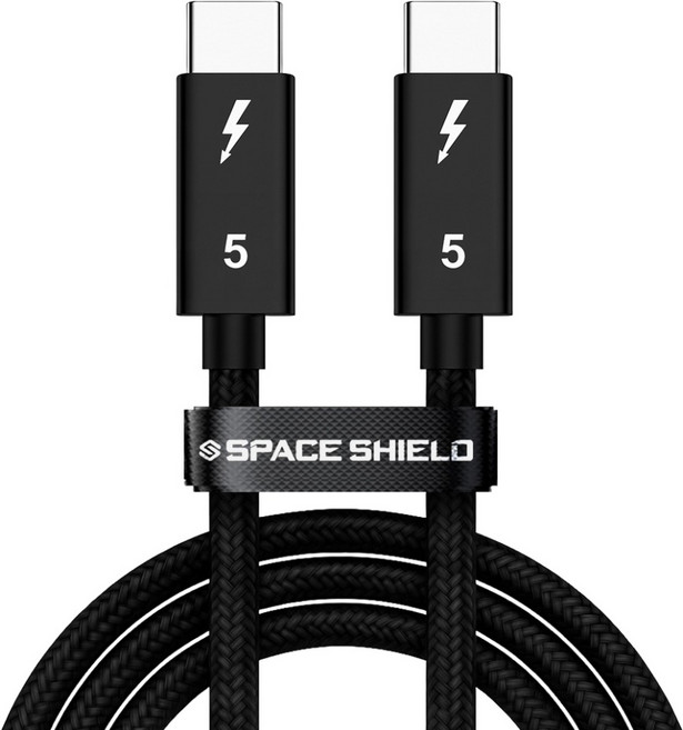 SPACE SHIELD LUMINO Thunderbolt 5 1240W PD3.1 USB4 16K 80Gbps 超高速充電數據傳輸線, 黑色, 1個, 1.5m