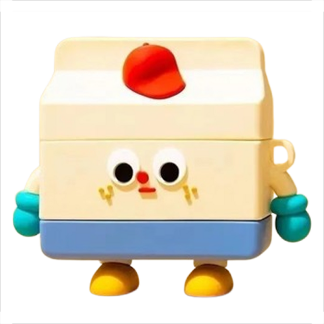 거친언니 귀여운 캐릭터 패턴 실리콘 커버 에어팟 케이스, 화이트 우유 + 고리 airpods4, 1개