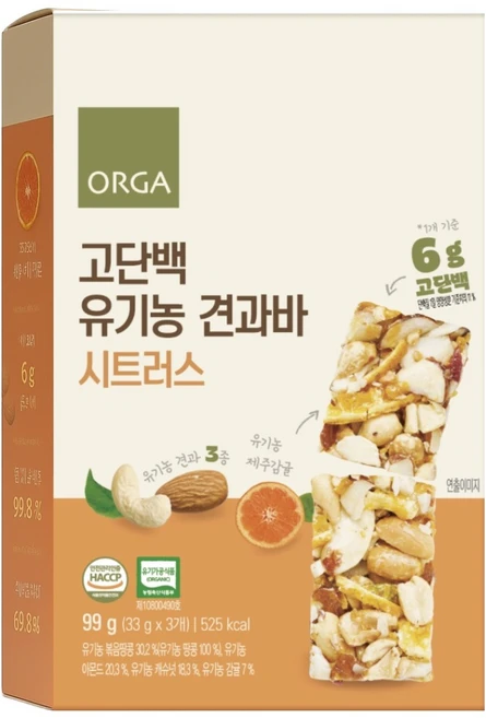 올가홀푸드 고단백 유기농 견과바 시트러스, 99g, 1개 - 쿠팡