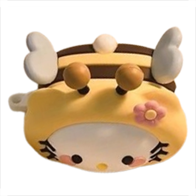 거친언니 귀여운 캐릭터 패턴 실리콘 커버 에어팟 케이스, 옐로우 캣벌 + 고리 Airpods pro/pro2, 1개