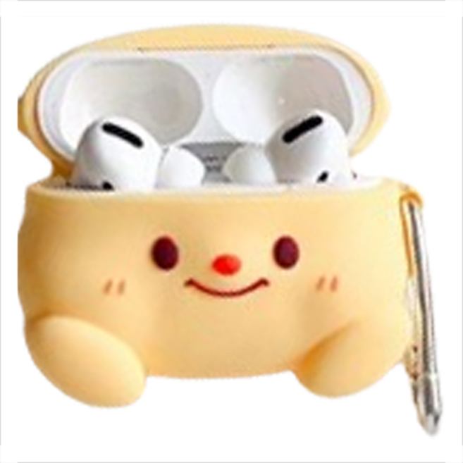 거친언니 귀여운 캐릭터 패턴 실리콘 커버 에어팟 케이스, 옐로베어 + 고리 airpods4, 1개