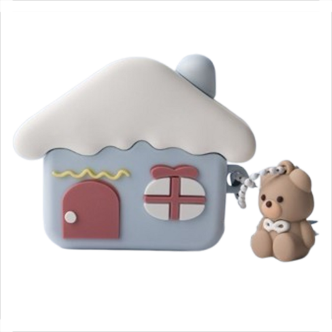 거친언니 귀여운 캐릭터 패턴 실리콘 커버 에어팟 케이스, 화이트 하우스 + 펜던트 Airpods pro/pro2, 1개