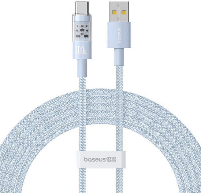 Baseus 倍思 透明CD系列 快充傳輸線 USB-Type-C 100W, 1m, 星海藍, 1條