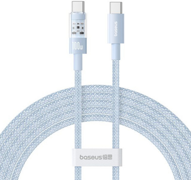 Baseus 倍思 透明CD系列 Type-C-Type-C 快充傳輸線 100W, 1m, 星海藍, 1條