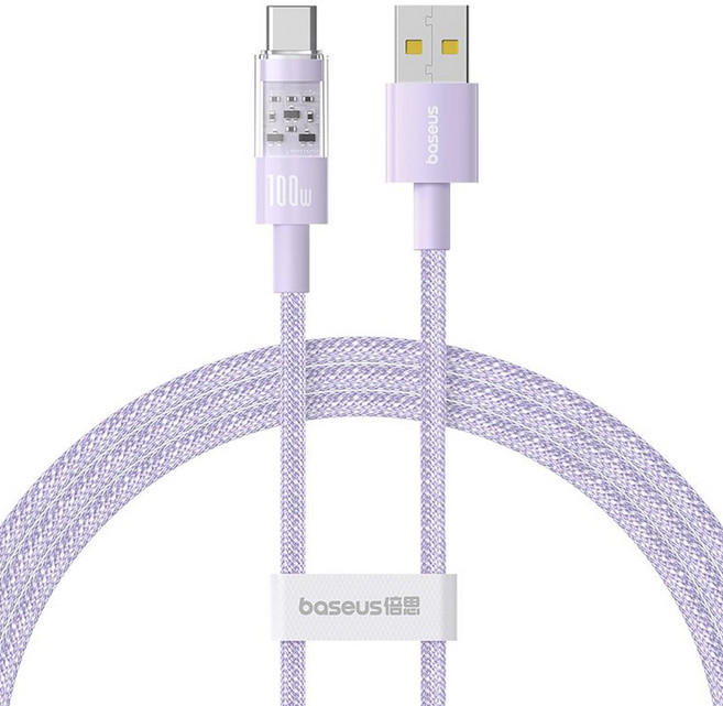 Baseus 倍思 透明CD系列 快充傳輸線 USB-Type-C 100W, 1m, 星雲紫, 1條