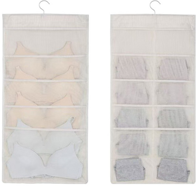 리빙킹 옷걸이형 속옷 양말 정리함, 베이지, 2개