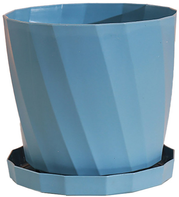 小麥購物 簡約創意仿瓷塑料花盆含托盤 L251, 1組, 湖光藍