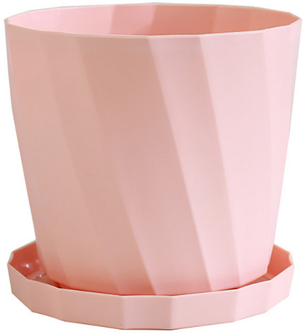小麥購物 簡約創意仿瓷塑料花盆含托盤 L251, 1組, 櫻花粉