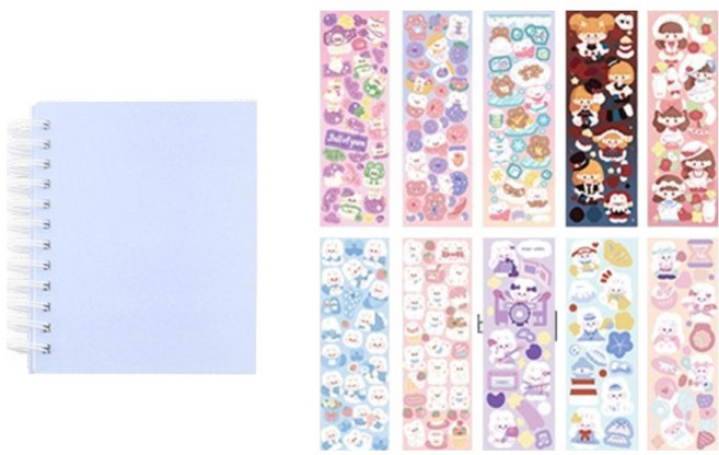 투데이리빙 포토앨범 + 카툰스티커 10p 세트 R79094, 베이비블루, 60매