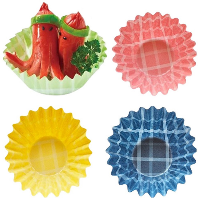 아기자기 체크무늬2 원형 도시락 반찬컵 92p 세트 1855, 1세트