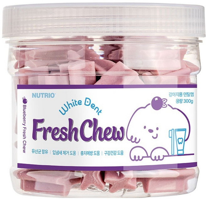 뉴트리오 강아지 화이트덴트 프레쉬츄, 300g, 1개, 블루베리맛