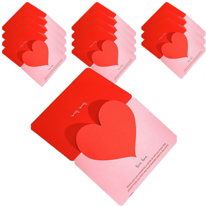 윰스 하트 메세지 미니카드 + 봉투 세트, 핑크레드, 12세트