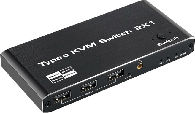 컴스 HDMI DP PC 2대 제어 4K 60Hz C타입 KVM 2포트 스위치 선택기, 1개, OU950