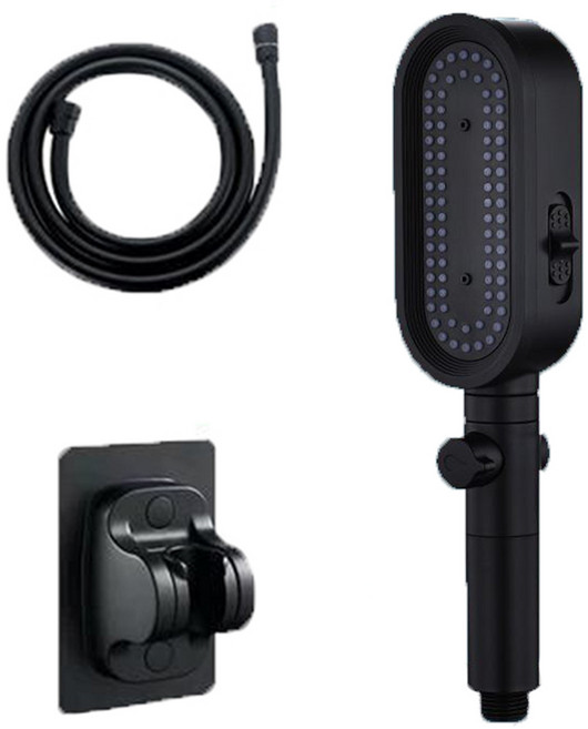 小麥購物 一鍵止水增壓蓮蓬頭套組 L909, 1組, 黑色