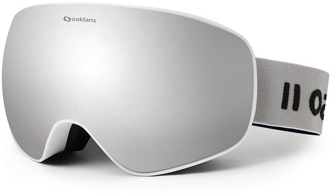 Oaklans M8 滑雪/滑雪板護目鏡, 白色(鏡框), 銀色(鏡面鏡片), 1個