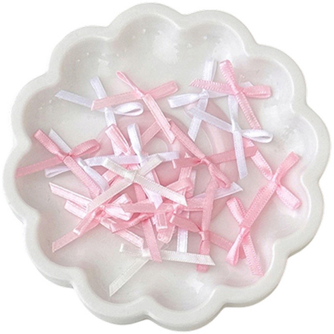 루이노리브 포장 카드 꾸미기용 컬러 미니 장식 리본, 화이트 + 핑크, 100개