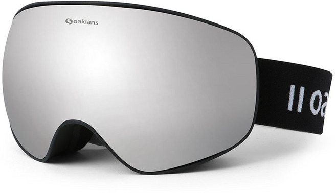 Oaklans M8 滑雪/雪板護目鏡, 黑色(鏡框), 銀色(鏡面鏡片), 1個