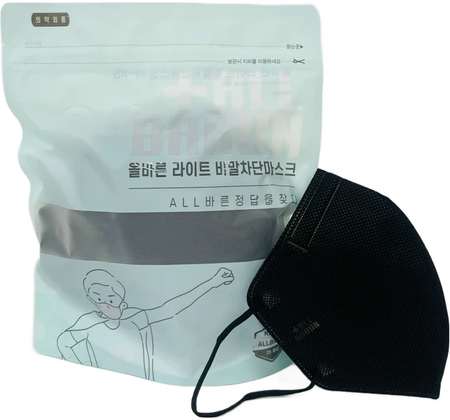 ALLBARUN 라이트 비말차단 마스크 중형 KF-AD, 25개입, 블랙, 1개 - 쿠팡