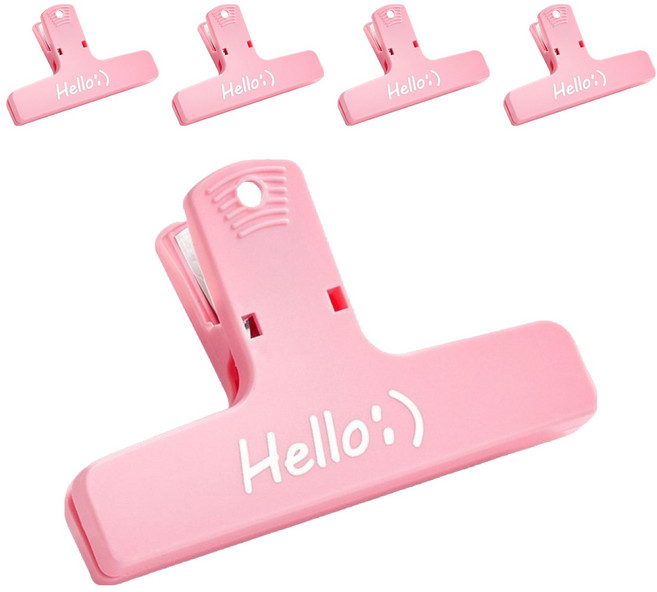 헬로 스마일 냉장고 자석 밀봉 집게 5p, 핑크