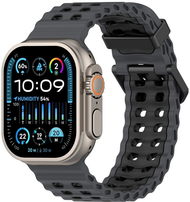 HAMATE Apple Watch 相容 雙色多孔矽膠錶帶 42 / 44 / 45 / 46 / 49mm, 1個, 深灰黑色