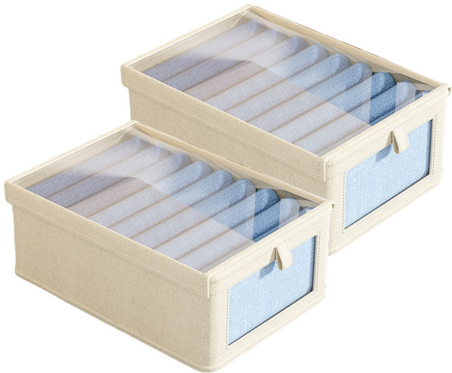 일상포인트 먼지 쌓임 방지 의류 패브릭 커버 수납함, 베이지, 2개