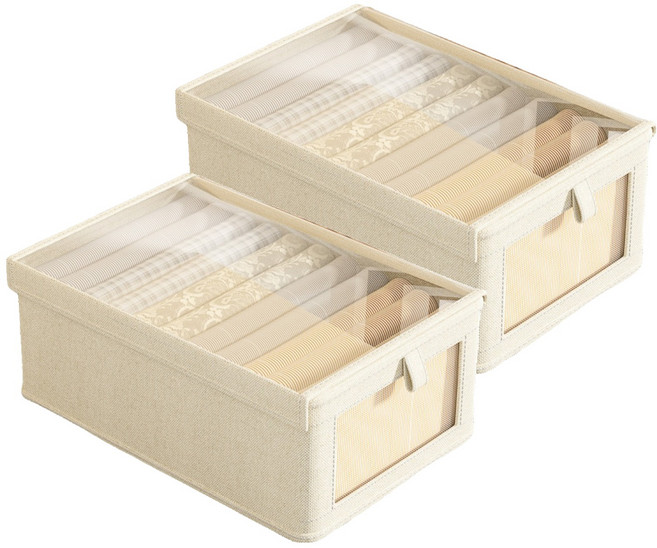 일상포인트 먼지 쌓임 방지 의류 패브릭 커버 수납함, 베이지, 2개