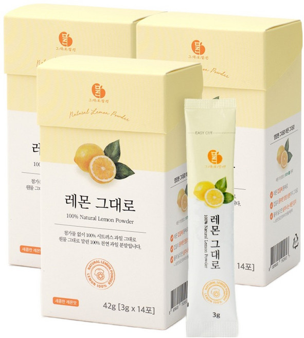 말린 100% 레몬 원물 껍질째 말린 레몬수 분말스틱, 42g, 3개
