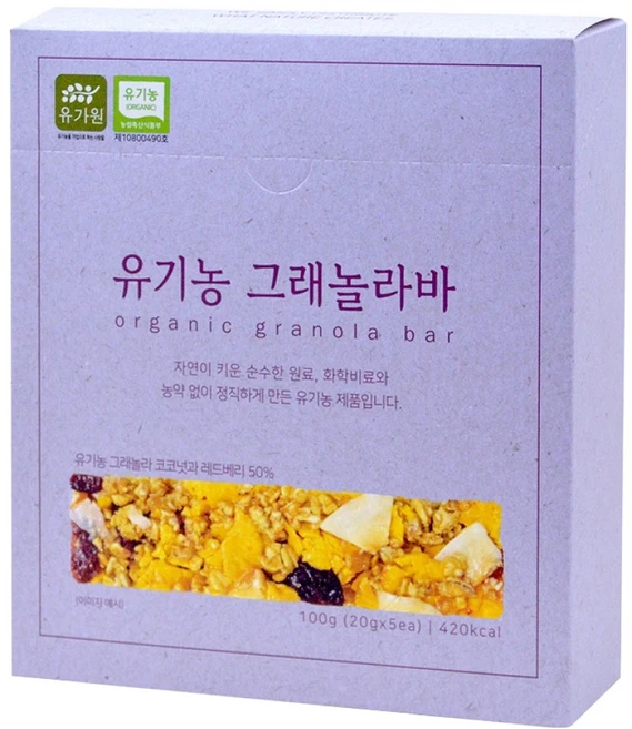 유가원 유기농 그래놀라바, 100g, 1개 - 쿠팡